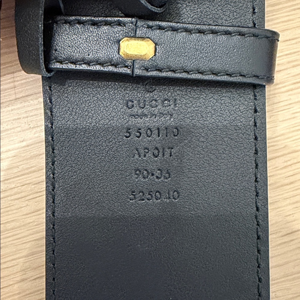 GUCCI Wide Black Belt with Gold Crystal GG Buckle - Picture 2 of 4